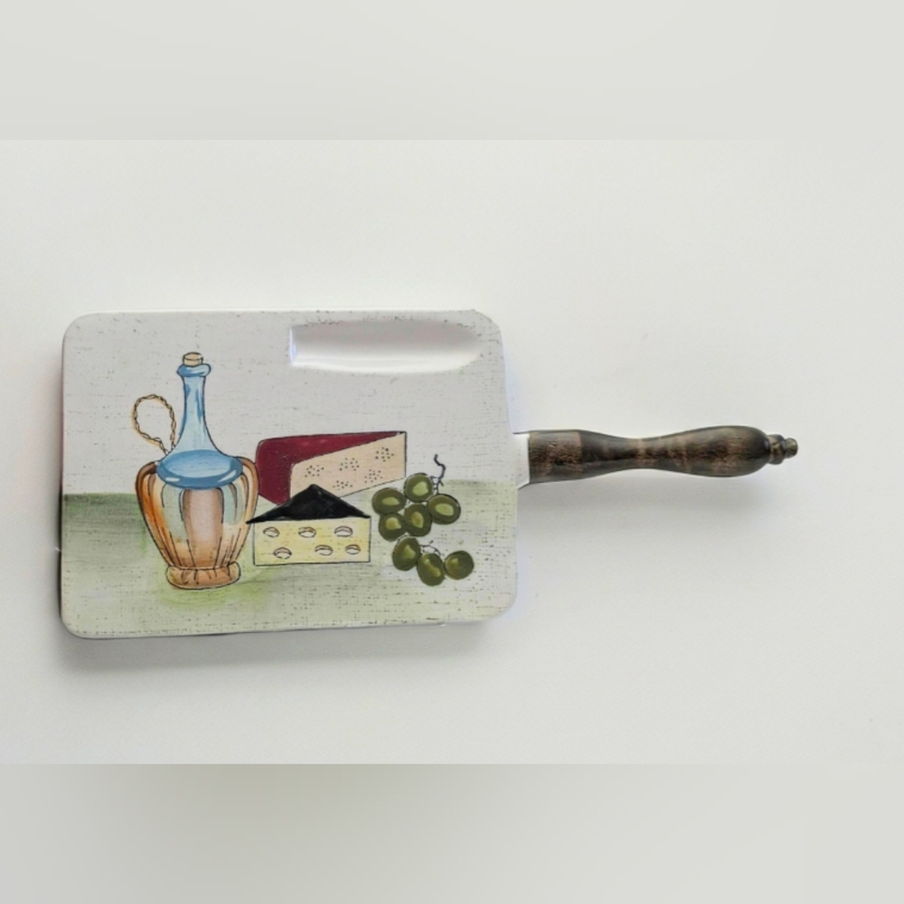 NAPCO Vintage Porcelain Cheese Server with Wooden Handle